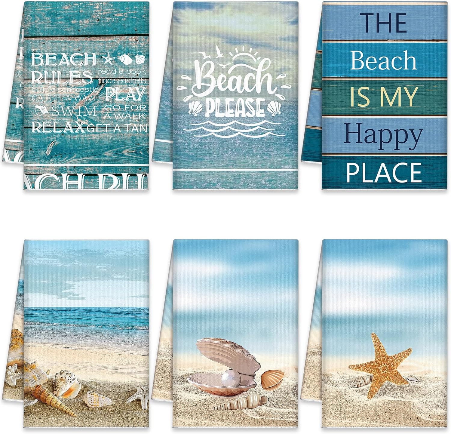 6 Pcs Beach Kitchen Towels Coastal Ocean Animal Dish Towels