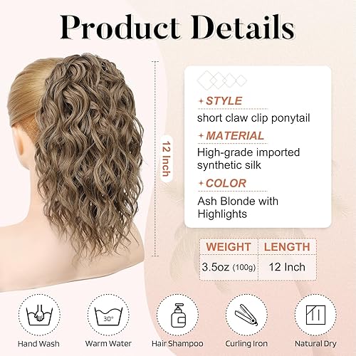 Miniatura 3 de Flufymooz Extensión de cola de caballo, extensión de cola de caballo de 12 pulgadas, extensiones de cabello sintético natural para mujeres (rubio