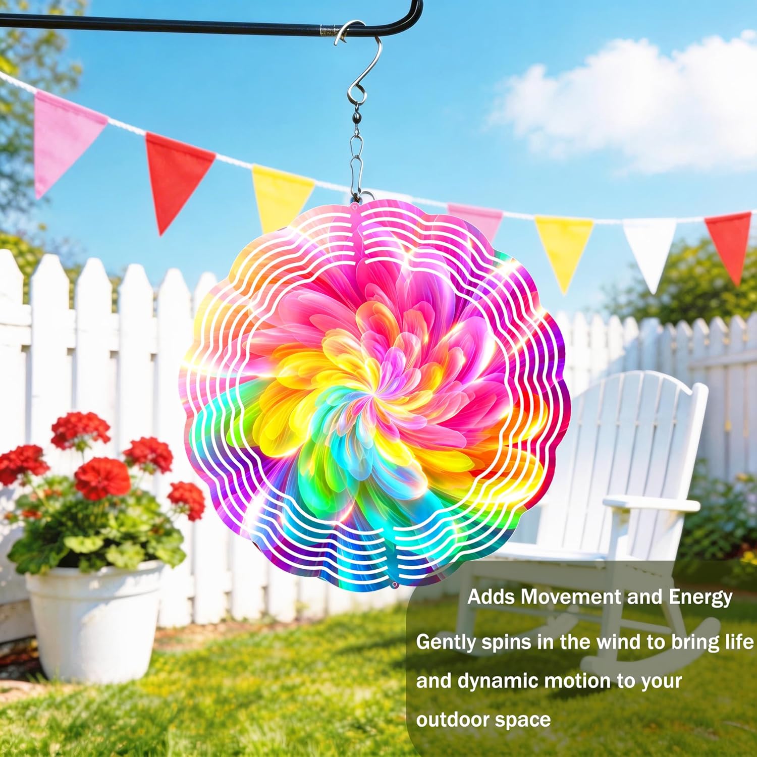 Colorful Wind Spinner Outdoor Rainbow Flower Hanging Wind Sculpture 10 Inch Metal Wind Spinner for Garden Decor Patio Yard Porch Balcony Gifts for Women Mom