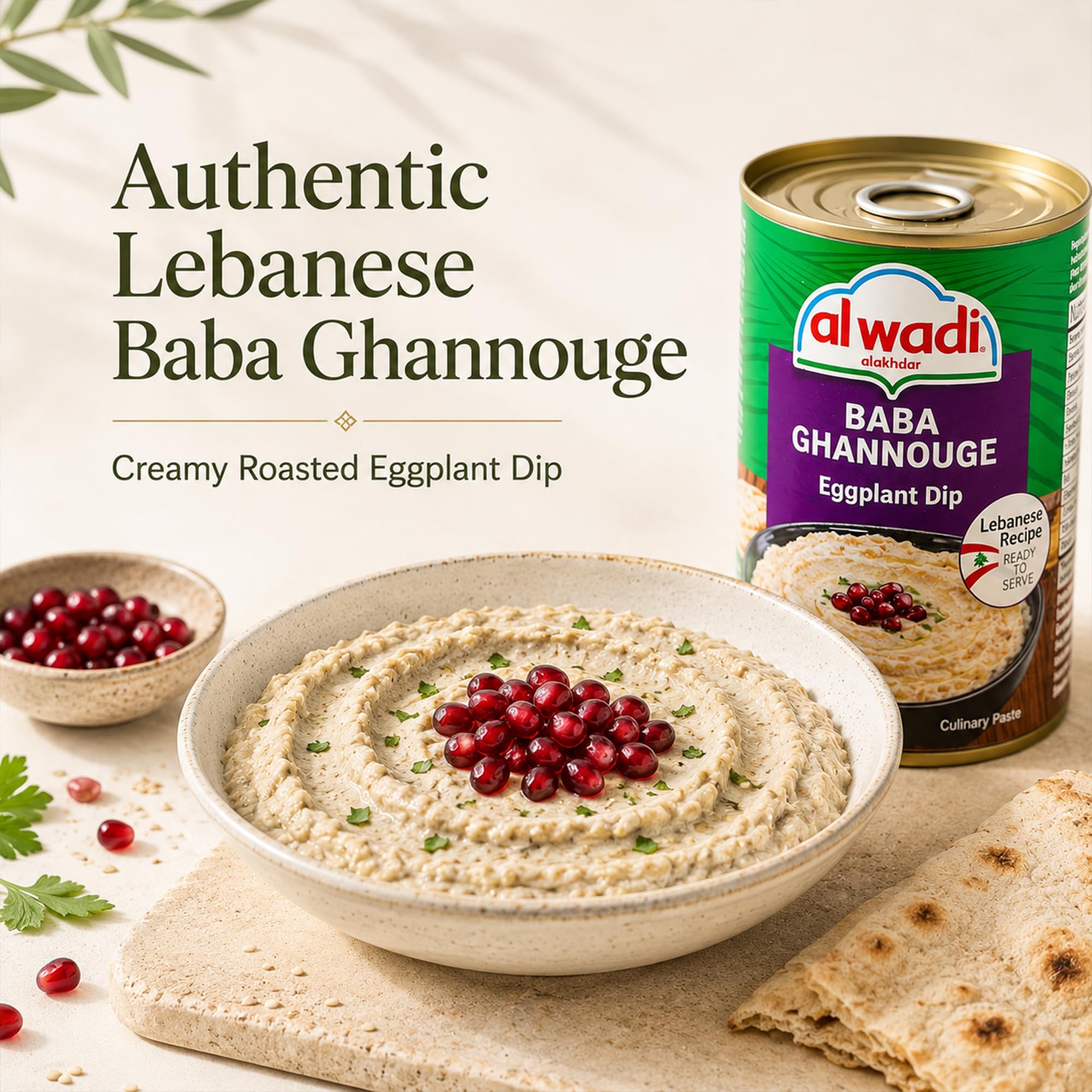 Al Wadi Baba Ghannouge Eggplant Dip 385g | Authentic Lebanese Recipe | Ready-to-Eat | Vegan & Healthy | Perfect Dip for Chips, Veggies, Falafel & More 1