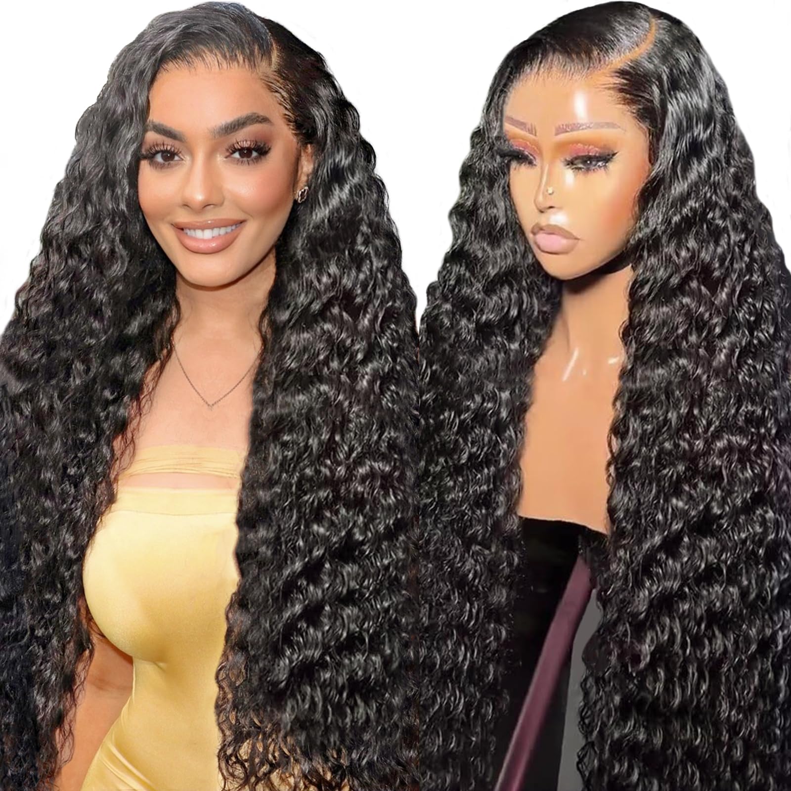 20Inch Deep Wave Human Hair Wig 13x4 Lace Front Wigs Human Hair Natural Color 100% Real Hair Wigs for Women 200% Density Pre Plucked with Baby Hair Natural Hairline