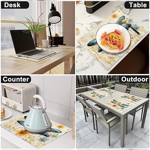 Miniatura 7 de Juego de 4 manteles individuales de libélula lavables para decoración del hogar, fiesta, interior, cocina, comedor, 12 x 18 pulgadas