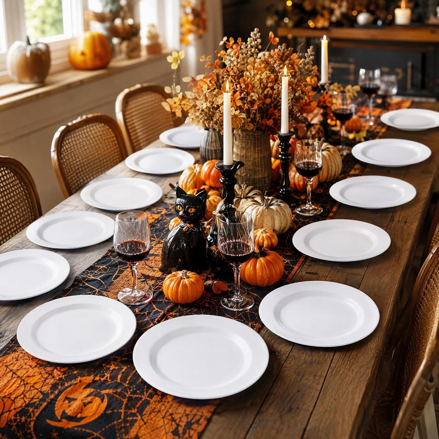White Melamine Dinner Plates, 10inch 12pcs Plates Dishes Set Camper
