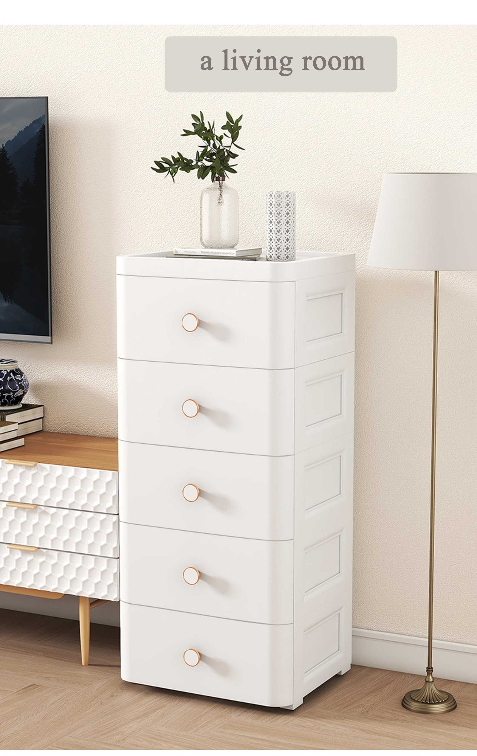 Cajonera de plástico con ruedas para ahorrar espacio, color blanco, 25 cm