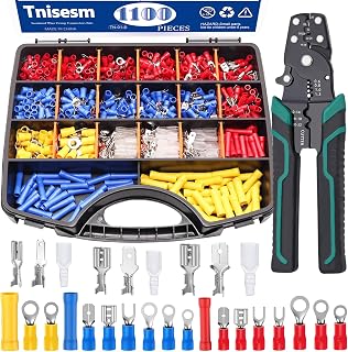Tnisesm 1100pcs Wire Connectors - Insulated Electrical Wire Terminals with Crimp/Stripping/Cutting Multifunction wire crimping tool 22-10AWG- Ring, Spade, Fork Connector Kit