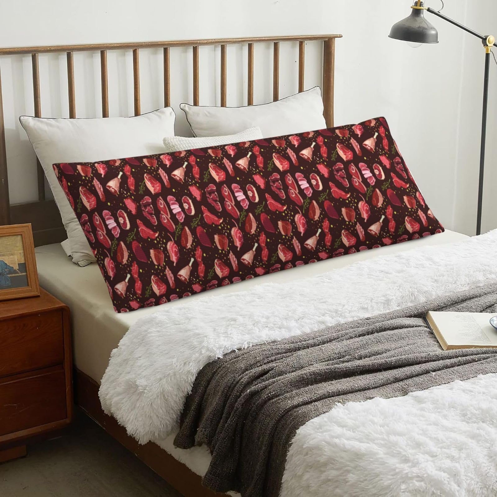 Steak Pattern, Body Pillow Cover with Zipper,Long Body Pillowcase 20 x 60 in