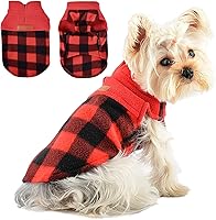 Vista 6 de Chaleco de forro polar con estampado a cuadros rojos, suéter de invierno para mascotas para perros pequeños, niños y niñas, suéter cálido