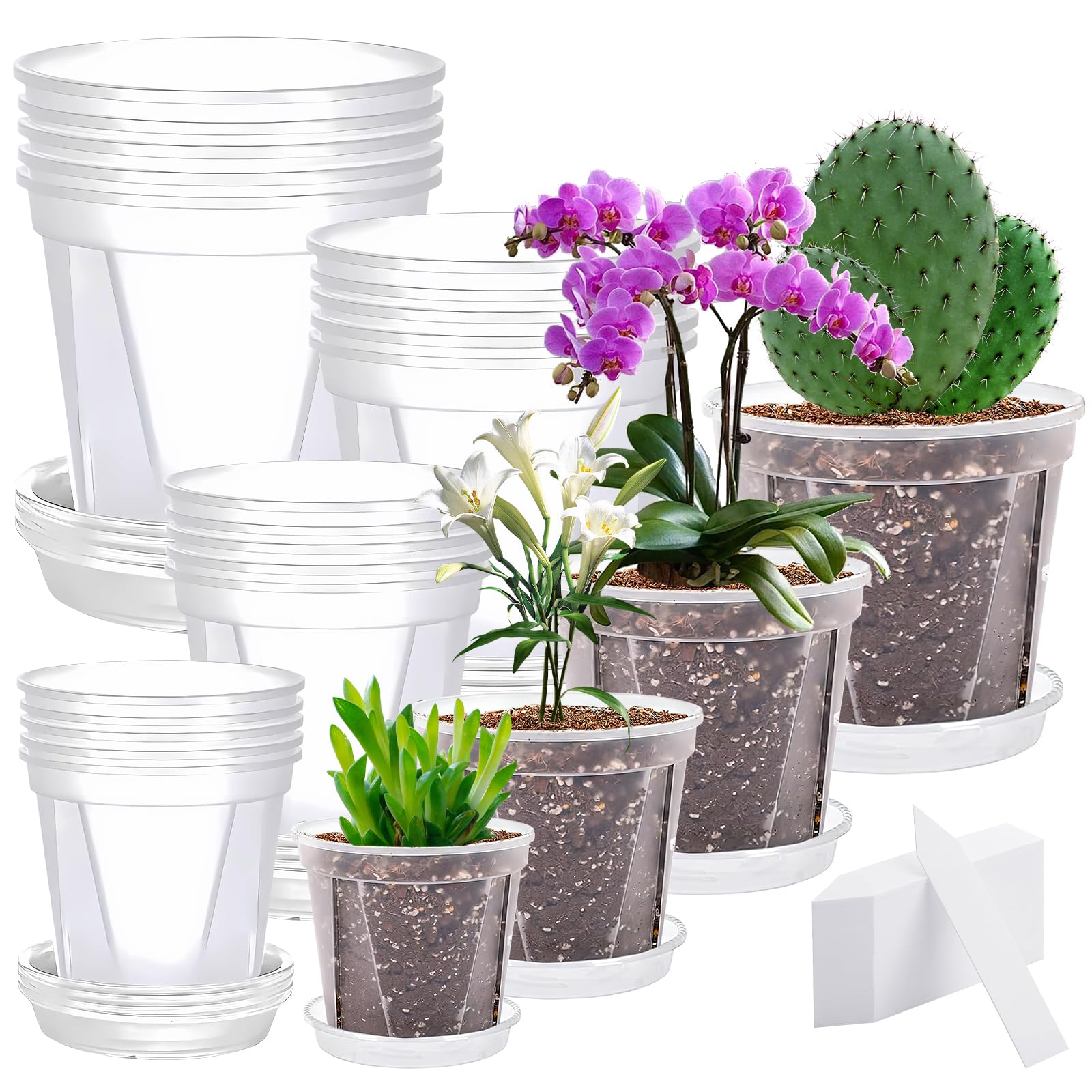YFNVH 20 Pcs Clear Plastic Plant Pots 10/12/15/18 cm Transparent Orchid Pot Nursery Seedling Pots with Drainage Hole and Tray for Home Garden Indoor Outdoor Flower Root Growing