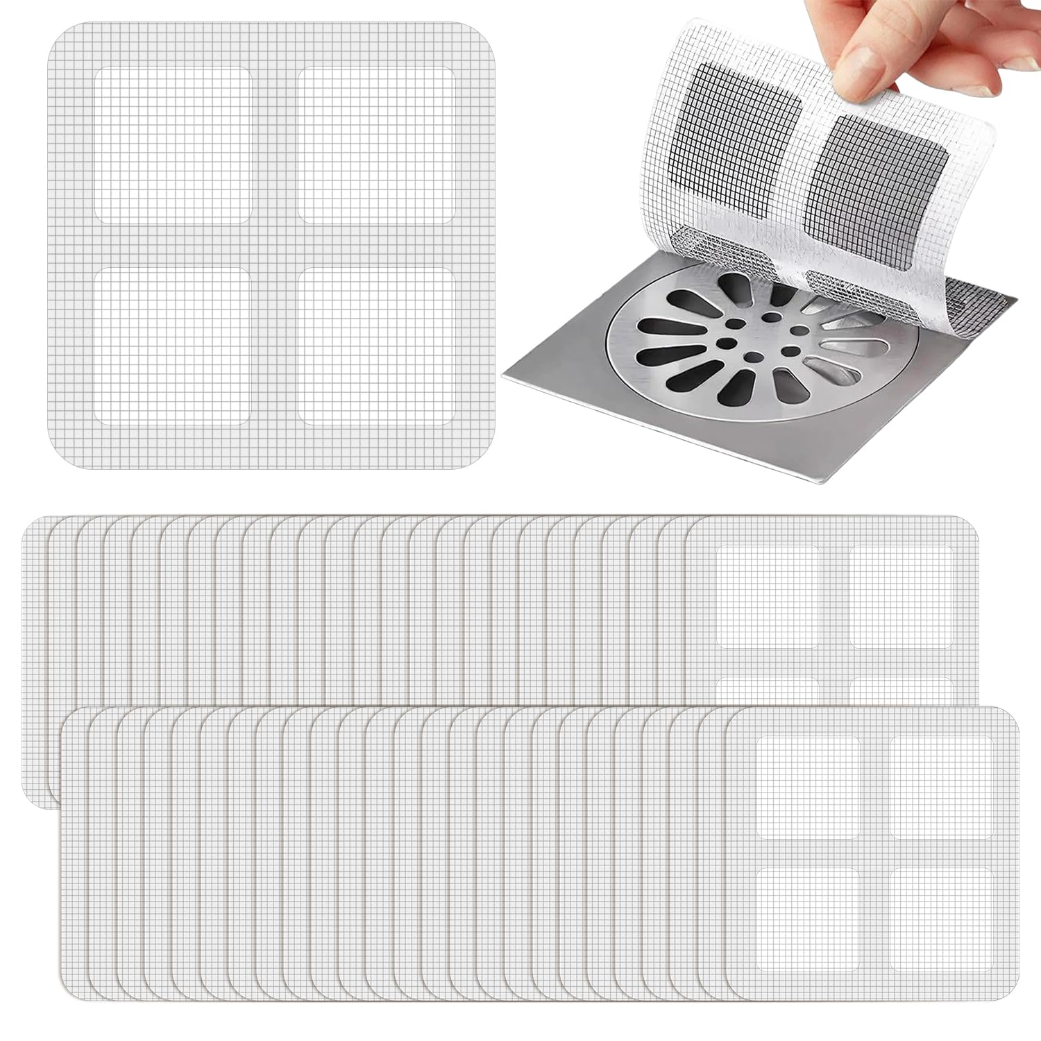 50 Pcs One-time Use shower Hair Catcher | 10cm*10cm square Hair Trap for Shower Drain | Grid Design Drain Cover Suitable for Bathroom and Kitchen Outlets