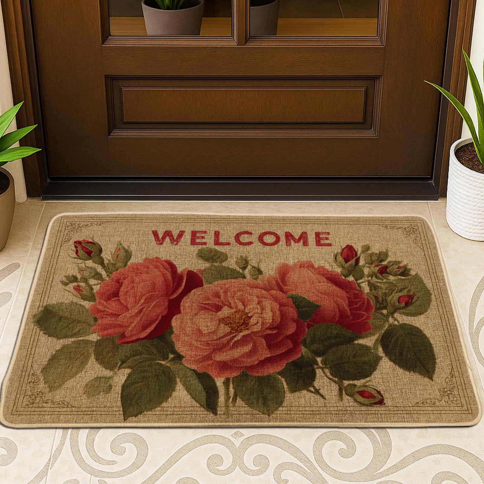 Tapis d'entrée rétro décoratif haut de gamme aux finitions soignées