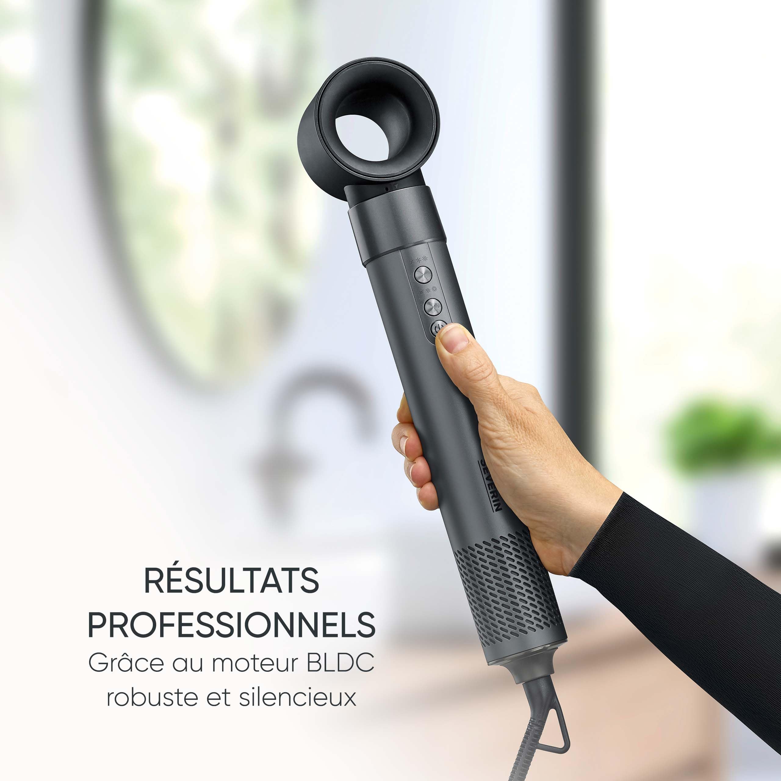 SEVERIN Brosse soufflante Multi Style 5 en 1, Brosse électrique avec 5 accessoires inclus, Sèche-cheveux, 2 brosses rondes, brosse ovale et plate, Technologie ionique, 1 500 W, Noir, WL 0684