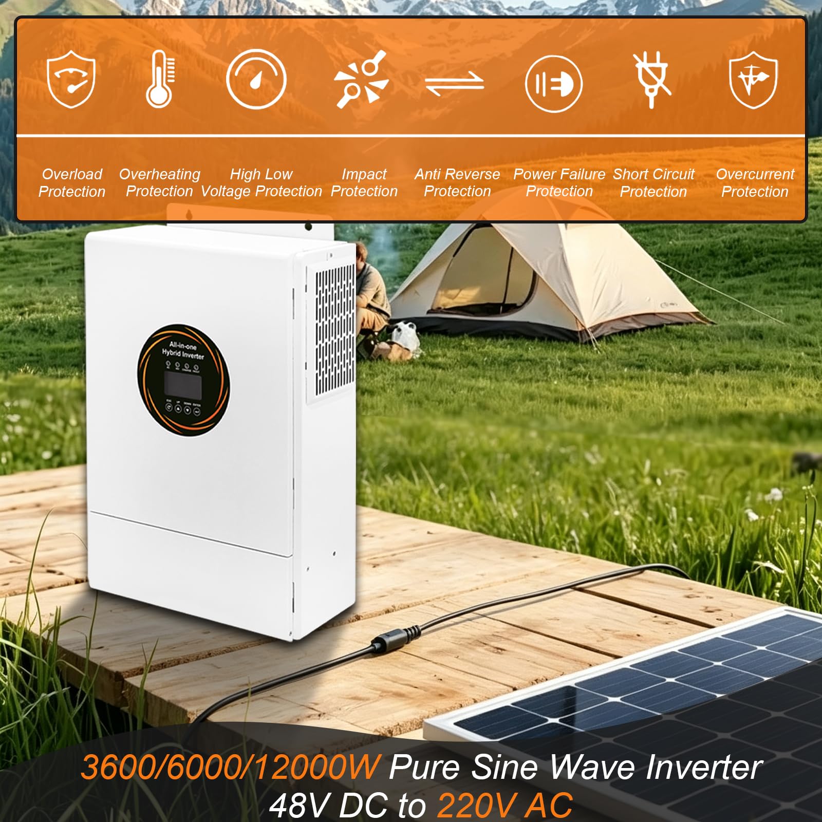 Inversor Solar Híbrido 3600W/6000W/12000W, Convertidor 48V a 220V
