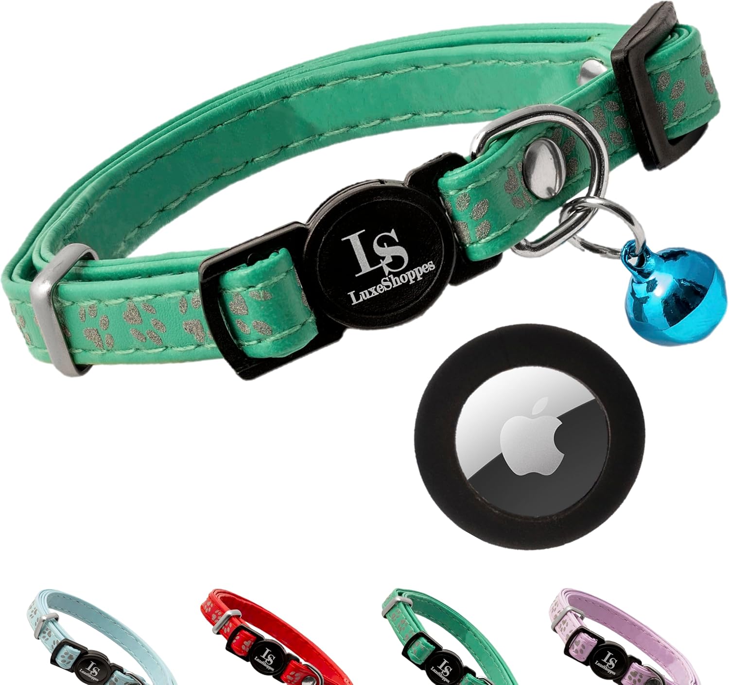 Pet Supplies Premium Leather Airtag Cat Collar with Bells Breakaway