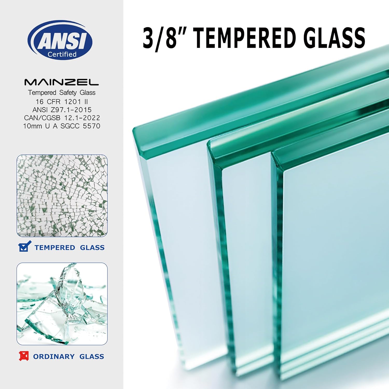 Mainzel 24" W x 76" H Fixed Shower Glass Panel, Frameless 3/8" ANSI Tempered Glass Panel with Easy Clean Guard Coating, Modern Design Bathroom Shower Screen, Matte Black