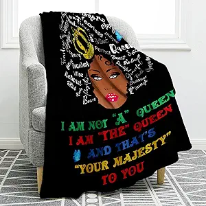 Jekeno African American Black Girl Lady Blanket I AM The Queen Print Gifts for Women Kids Girls Female Friends Home Bedroom Living Room Decor Soft Cozy Plush Throw Blankets Black 50"x60"