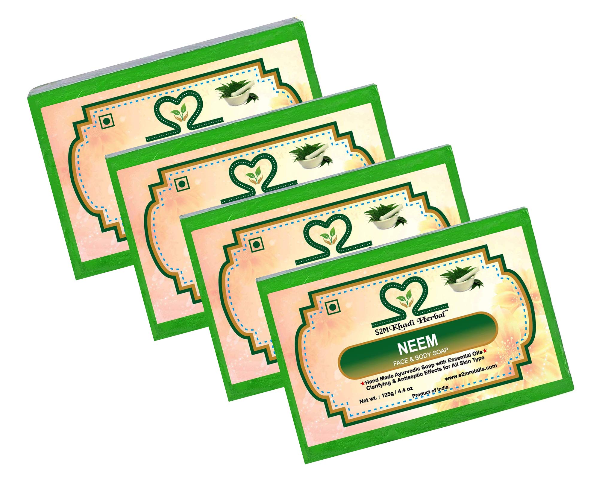 Parvati GramodyogKhadi Neem Soap 125 gm (Pack of 4) Herbal Products - Made in India