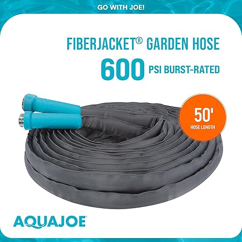 Miniatura 4 de Aqua Joe AJFJH50-58-MAX Manguera de jardín Superligera FIBERJACKET, resistente a las torceduras, clasificación de ráfaga de 600 PSI, 50 pies de