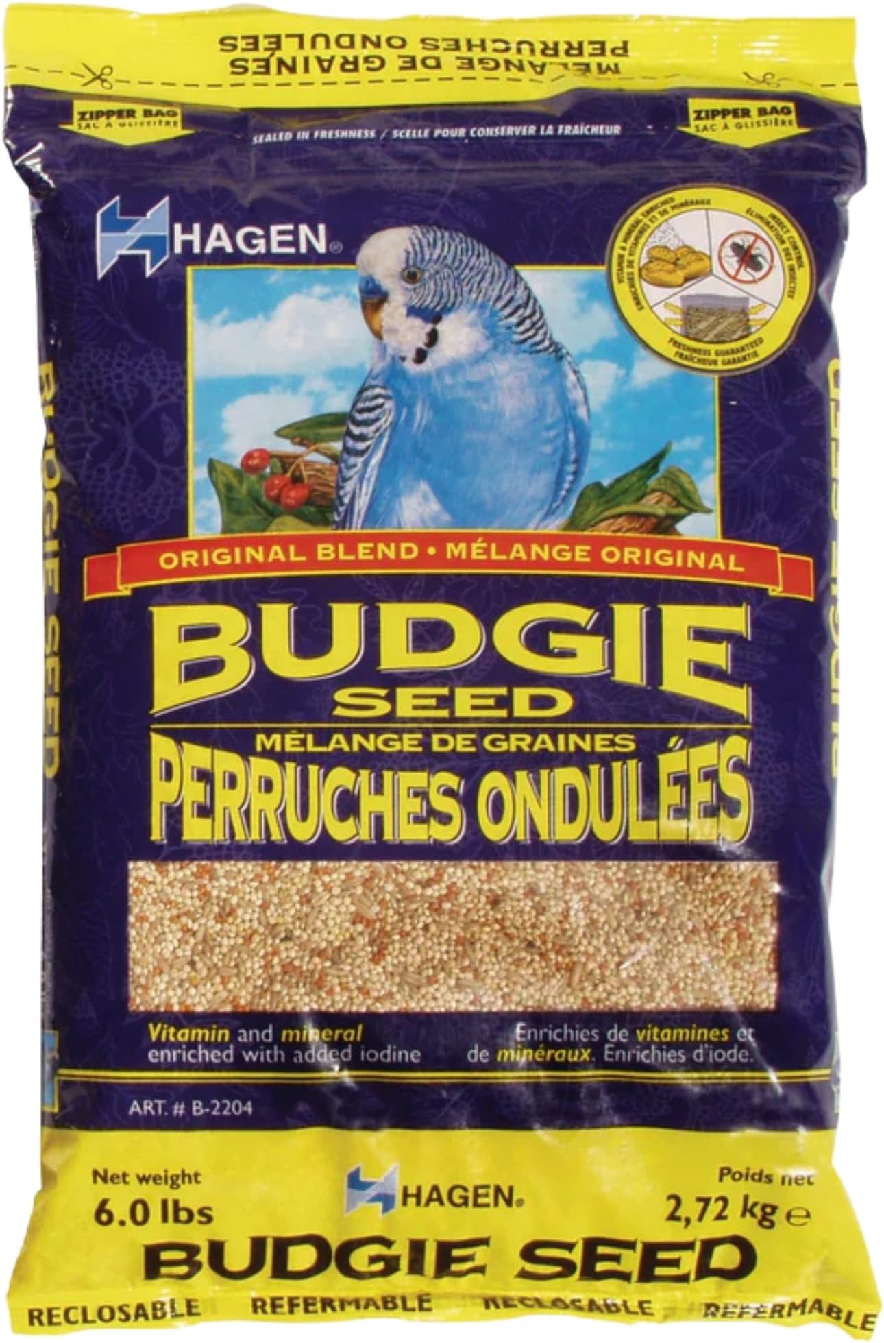 Hagen Parakeet/Budgie Staple White Millet Bird Seed – Premium Blend, Nutritionally Balanced, Fortified with Vitamins & Minerals, Dust-Free Mix for Budgies, 6 lb Bag
