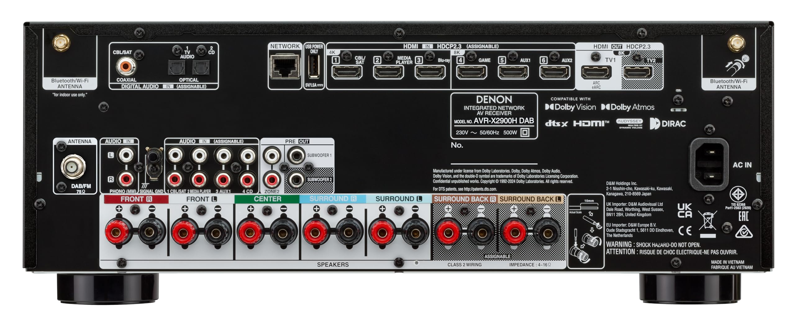 Denon AVR-X2900H DAB 7.2-Kanal AV-Receiver, HiFi Verstärker mit Dolby Atmos, DTS:X, 6X HDMI 2.1 (8K) Eingängen und 2 Ausgängen, Bluetooth, DAB+, WLAN, AirPlay 2, HEOS Multiroom