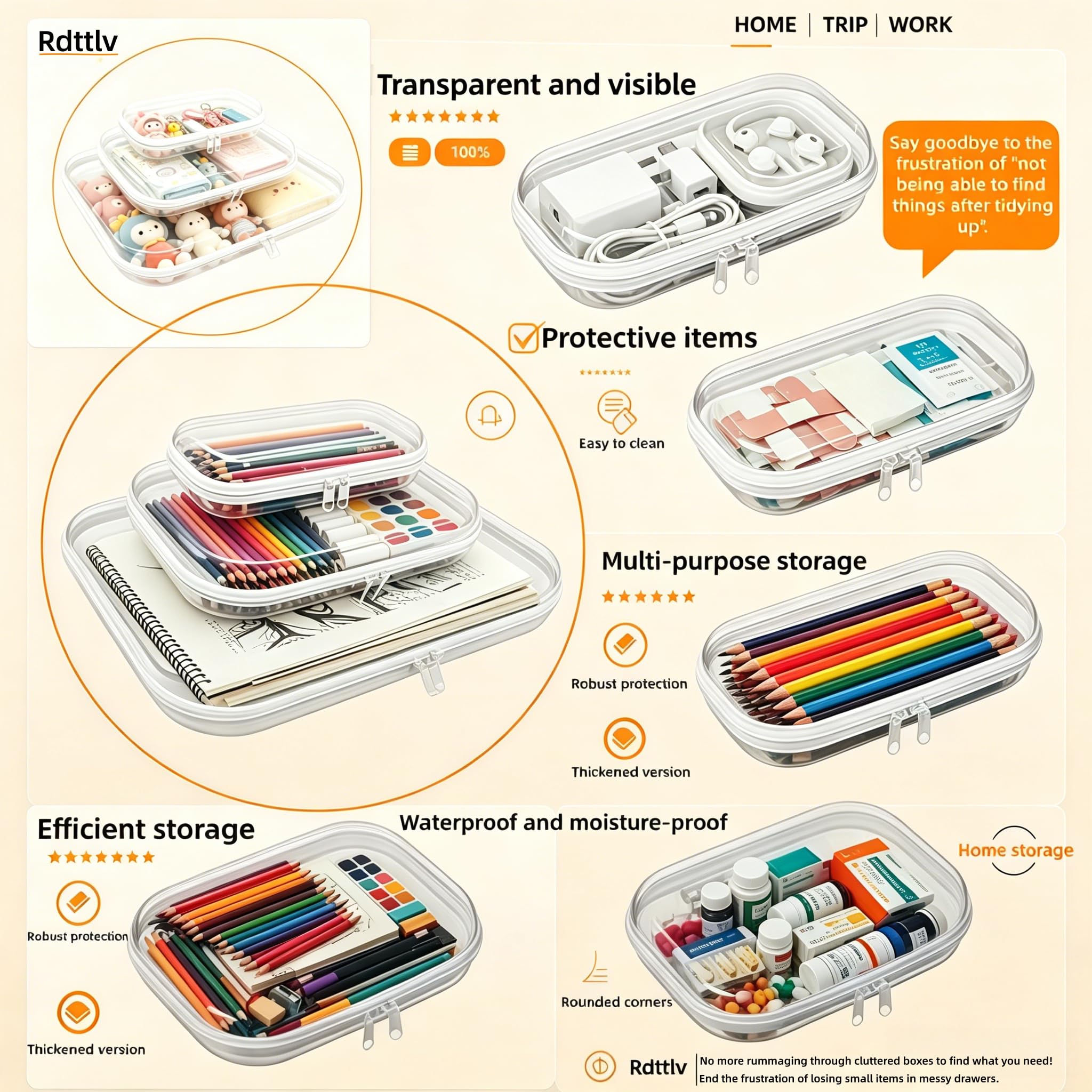 Custodia in plastica rigida trasparente con cerniera, astuccio professionale in plastica trasparente con cerniera, astuccio per articoli da toeletta, organizer da viaggio, borsa per cosmetici