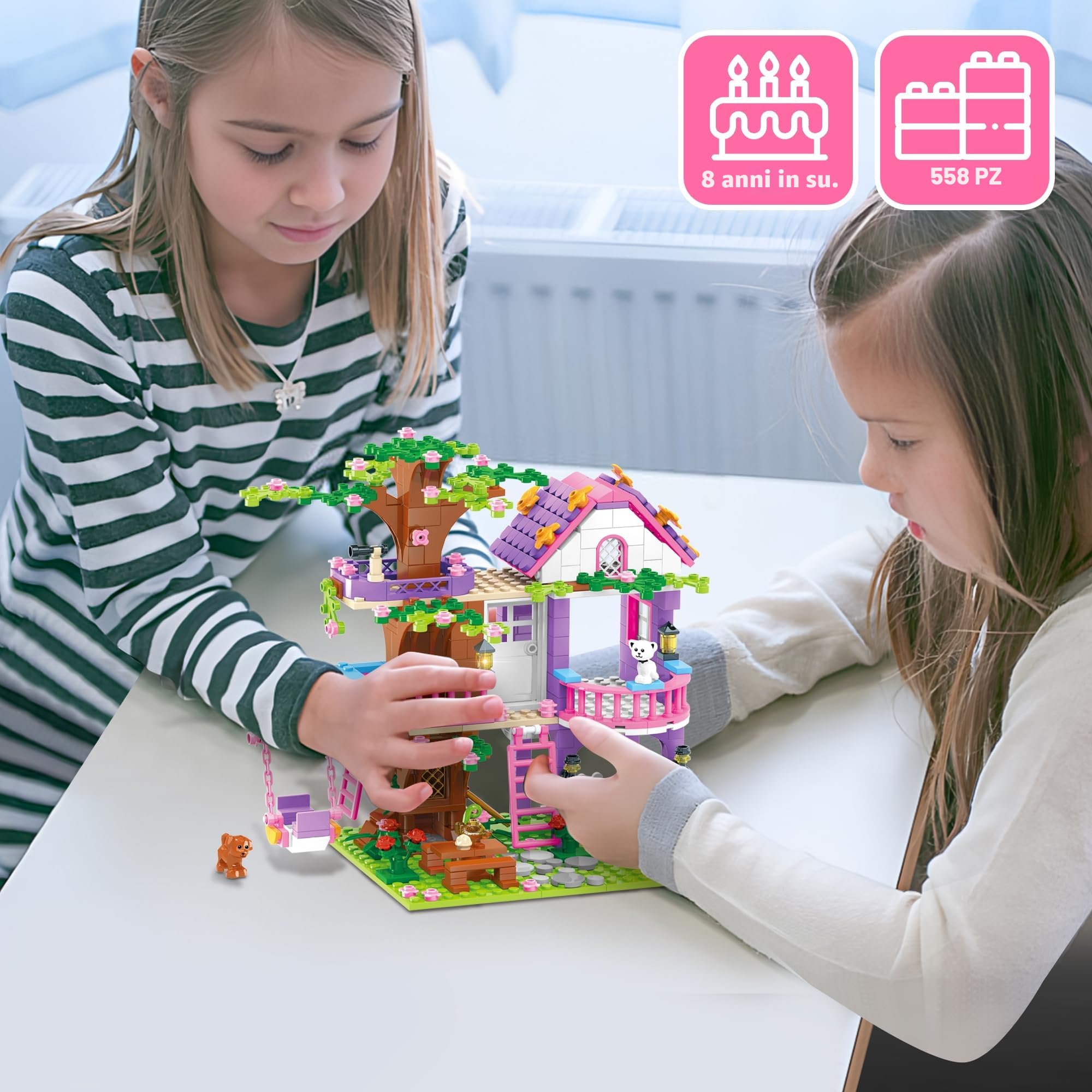 Set di Costruzione Casa sull'Albero Cooldele Età 6+, 558 PEZZI Set di Blocchi di Costruzione STEAM Foresta Casa sull'Albero con Animali, Compleanno per Bambine e Bambini Età 6 7 8 9 10 11 12+