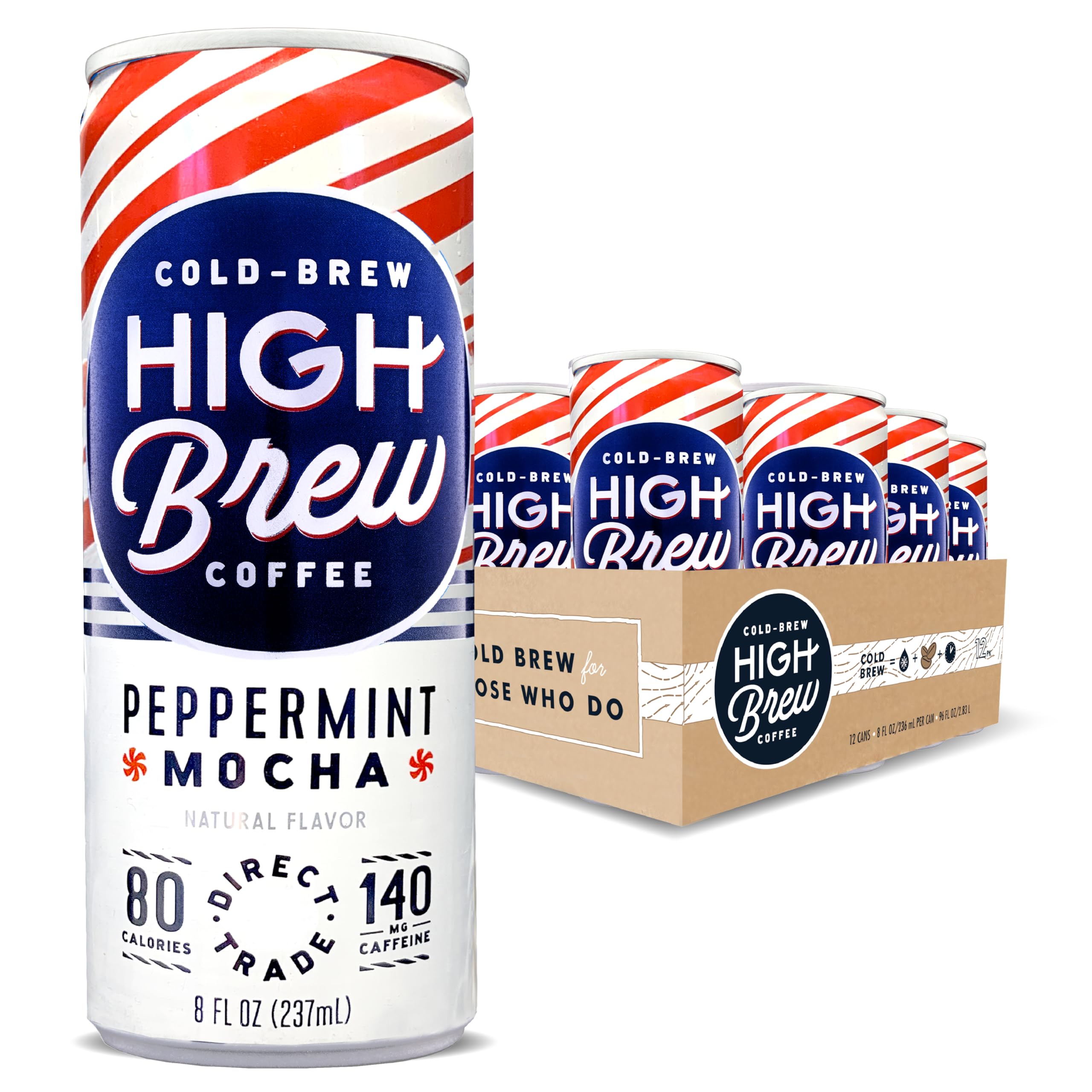High Brew Coffee, Cold Brew Coffee, Peppermint Mocha, 8 Fl Oz, Ready-To-Drink (Pack of 12)