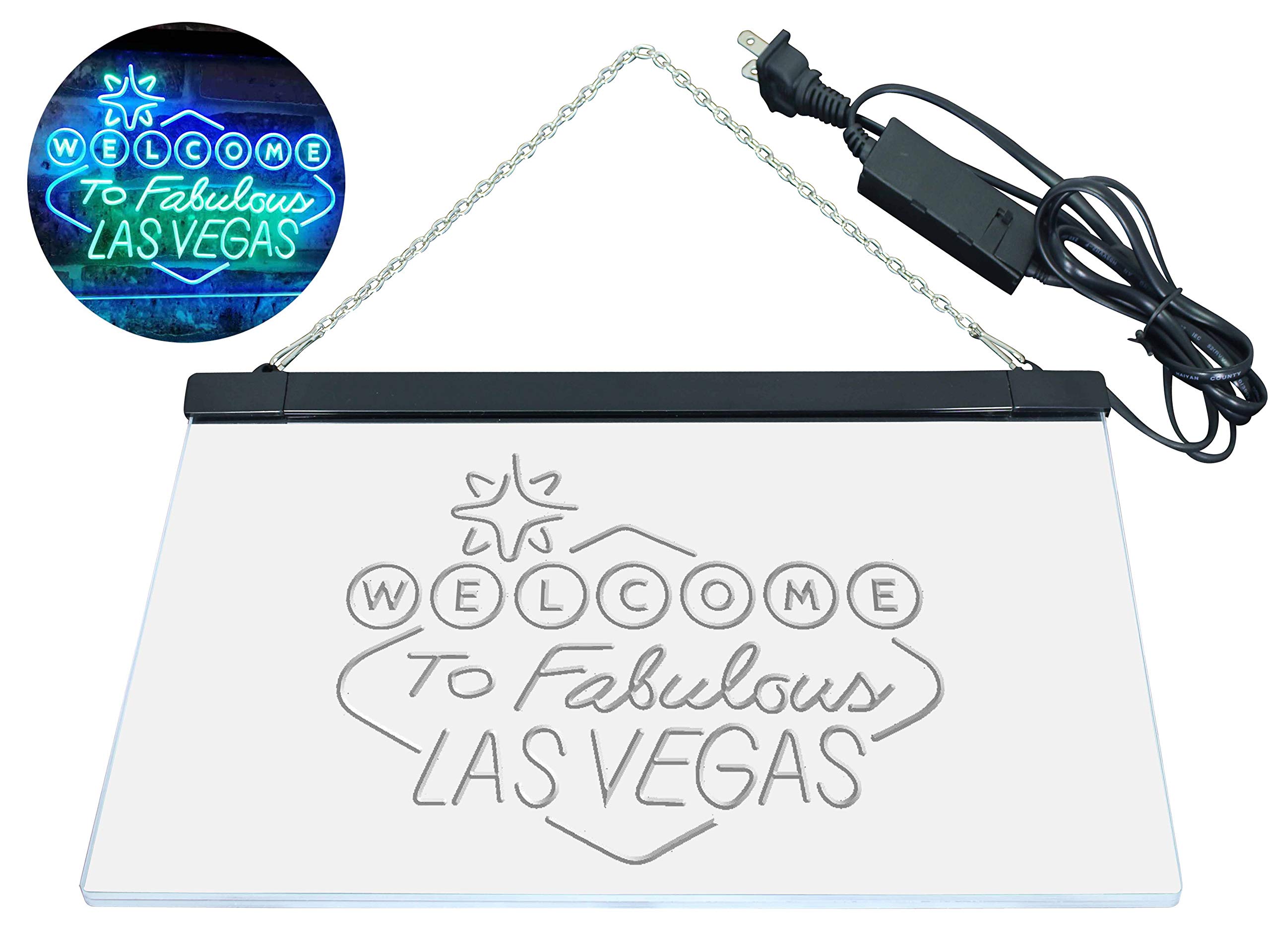 ADVPRO Welcome to Las Vegas Casino Beer Bar Display Dual Color LED Enseigne Lumineuse Neon Sign Vert et Bleu 400 x 300mm st6s43-i3078-gb