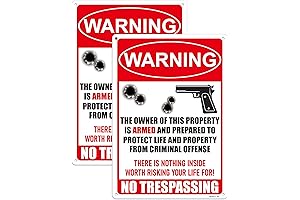 No Trespassing Sign Gun Protection Signs With Warning Phrase for Home Security,...