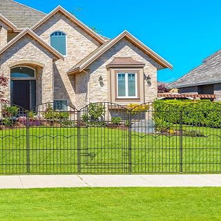 FIRSTNESS Rustproof Metal Garden Fence 14.8ft x 38in, 5 Panels + Gate, No Dig Dog Barrier for Yard, Patio, Lawn & Flower Beds
