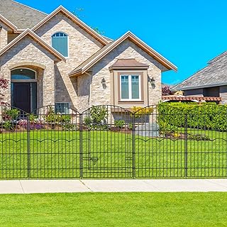 Decorative Garden Fence 6 Panels 14.8ft(L)×38in(H) No Dig Animal Barrier Fencing with 5 Panels + 1 Gate, Metal Garden Fences Rustproof Wire Border Temporary Dog Fence Outdoor for Patio Yard Lawn