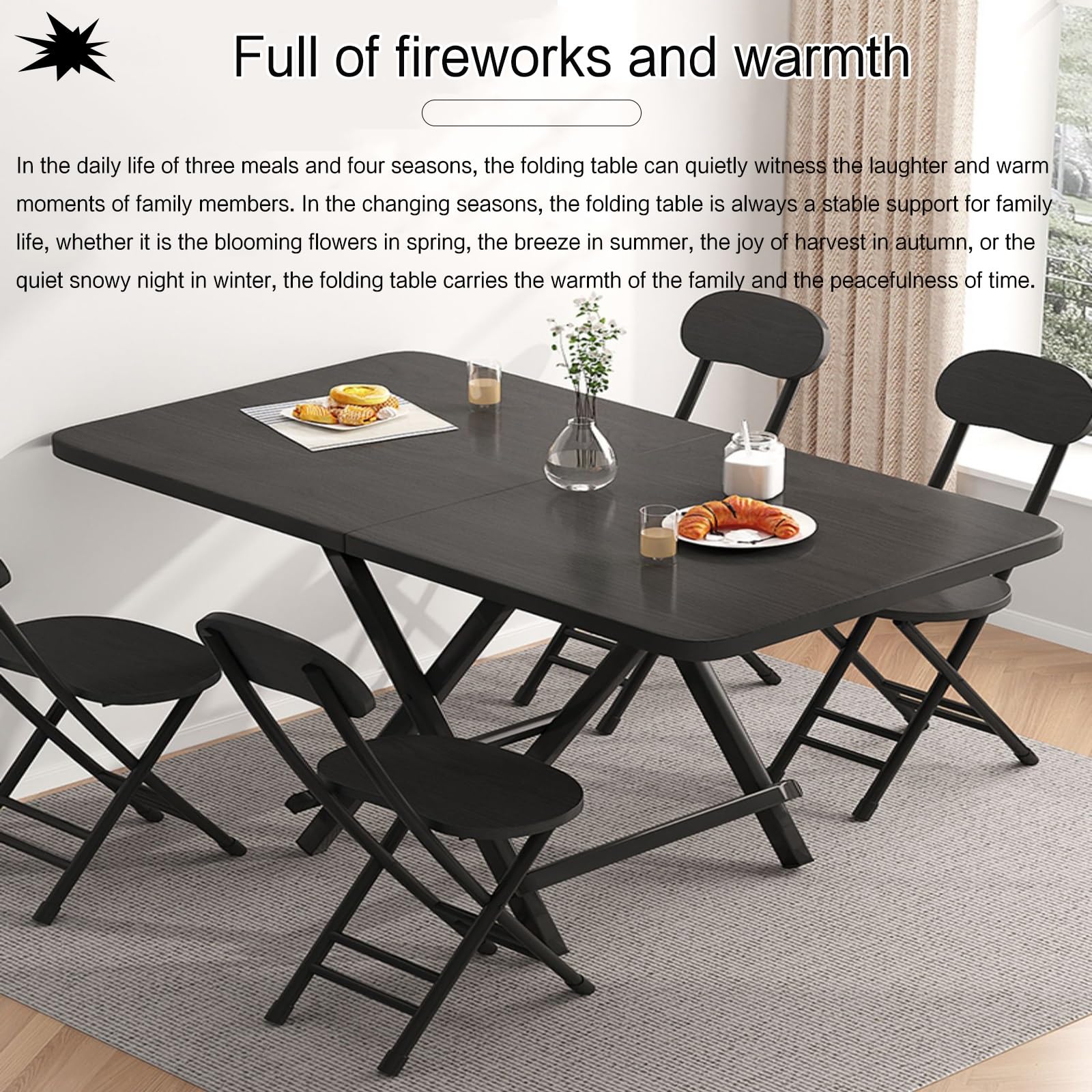 Table de salle à manger pliante multifonctionnelle en bois pour cuisine, salon, chambre à coucher, table pliable en carton pour économiser de l'espace (noir, 120 x 60 x 74 cm)