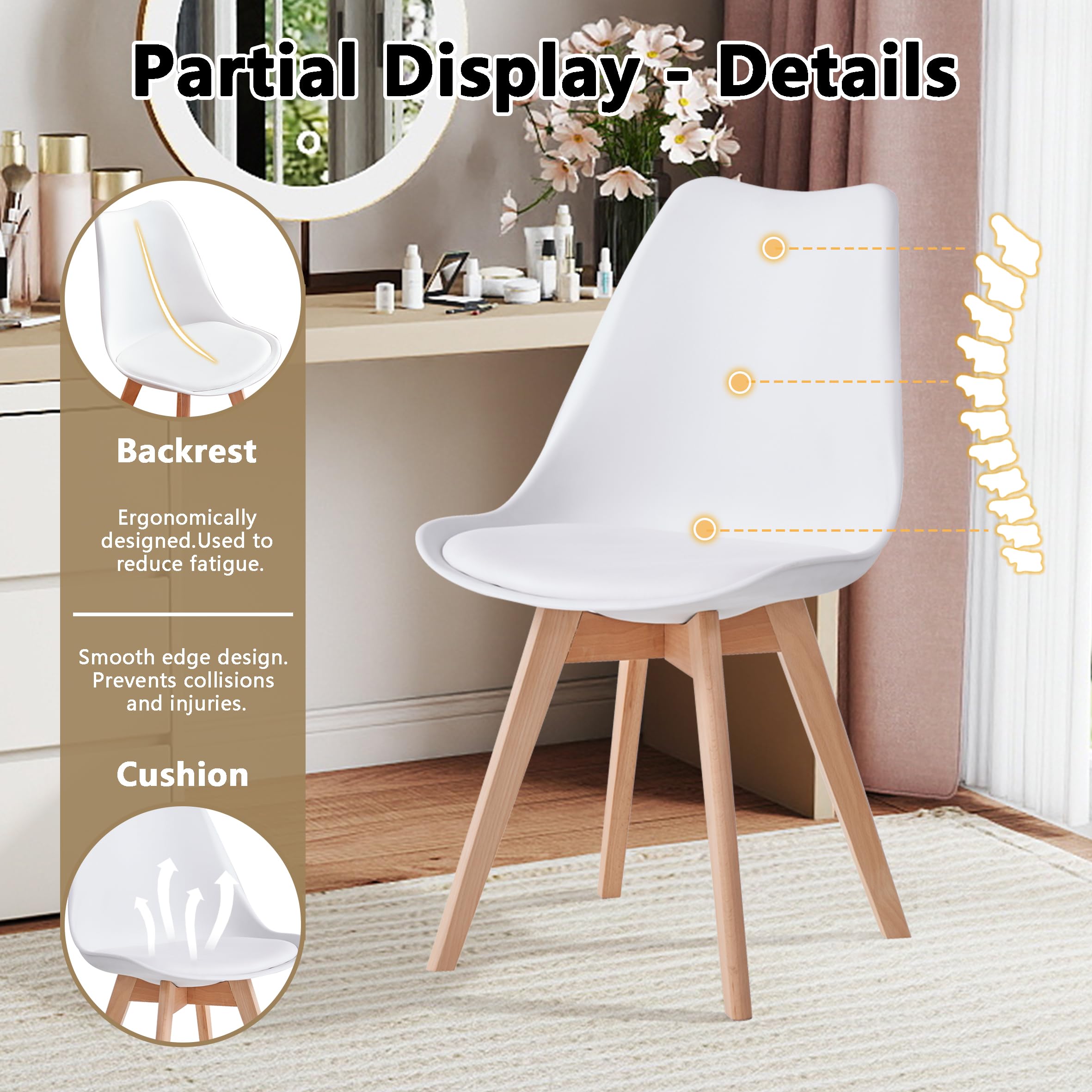 Sedie Sala da Pranzo, Set di 4 Sedie, Gambe in legno massello, Design Nordico Ergonomico, Sedie Cucina, Sedie Moderne (Bianco-4)