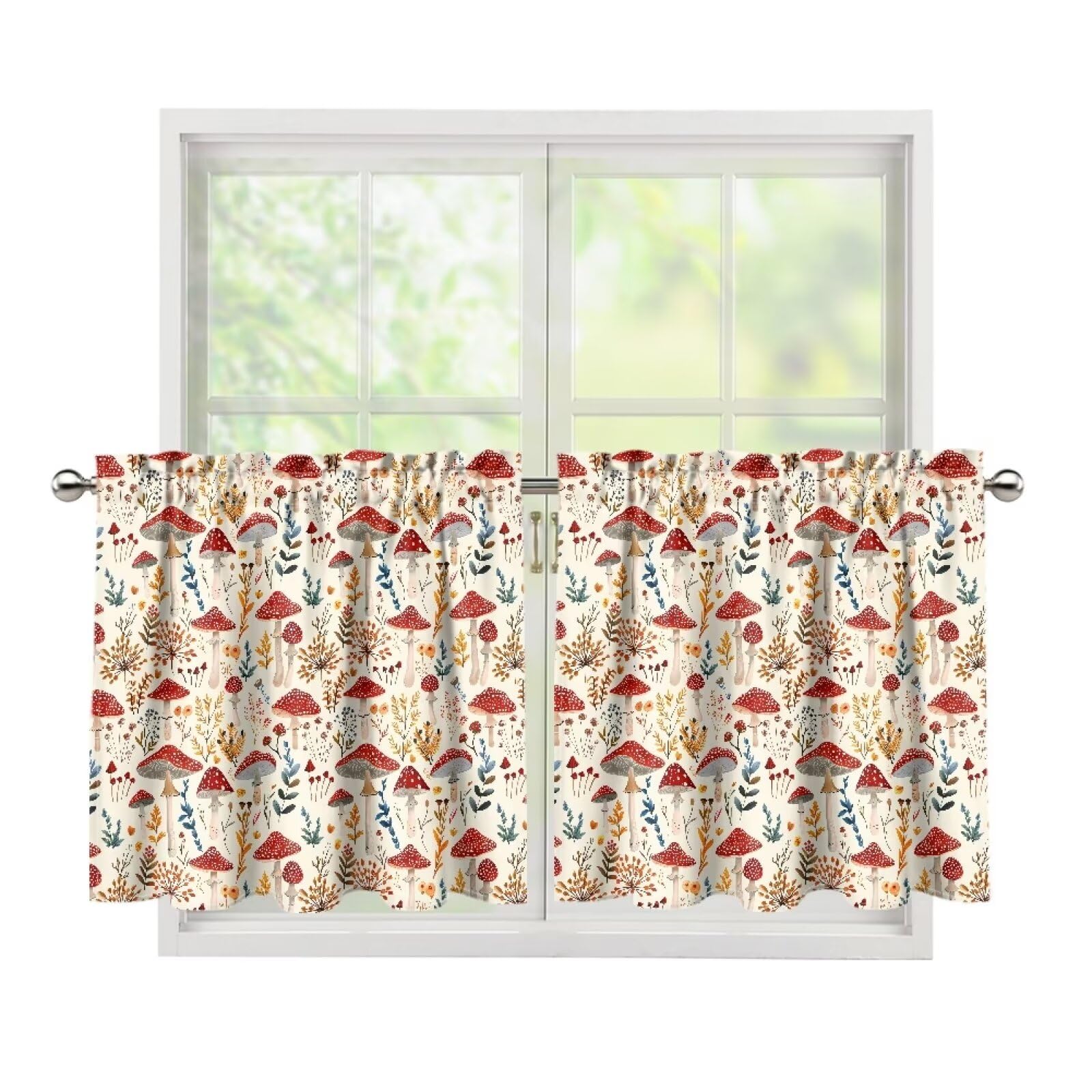 Dreaweet Kitchen Curtains Sets for Windows Mushroom Kitchen Decor Accessories 2 Panels Short Blackout Curtains for Bedroom/Bathroom/Living Room 24