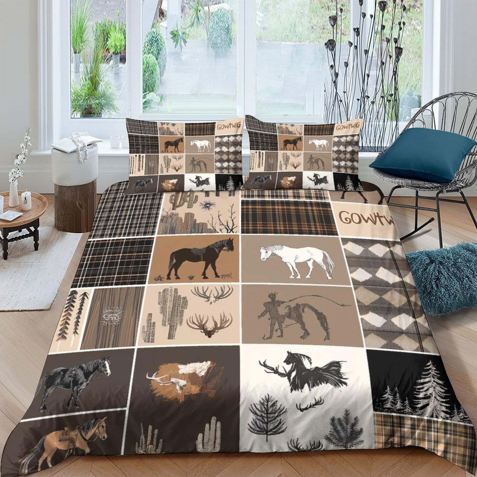 Ctjqhvkz Style-9 3D Printed Rustic Horse Fitted Sheet Microfiber Soft Breathable Western Forest Mattress Cover For Bedroom Dorm Decor Single（135X200cm）