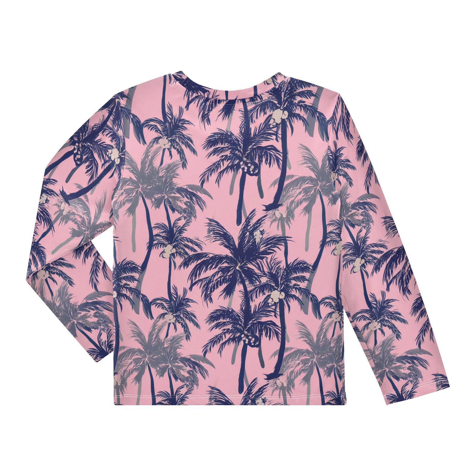 Coconut Palm Trees Pink Boy's Rash Guard Swim Shirt Long Sleeve Sun Shirt for Kids Toddler UPF50+ 4T