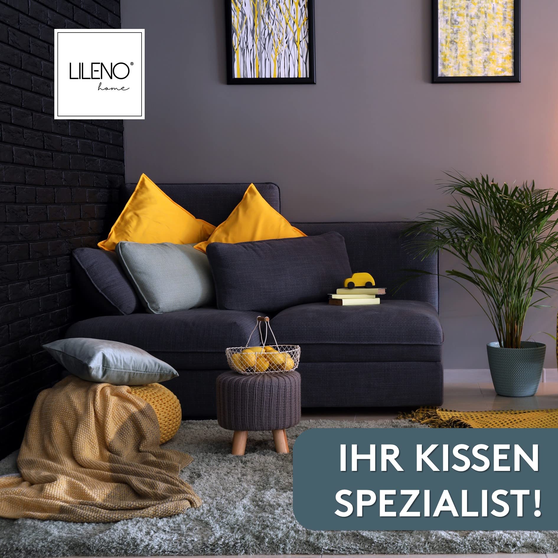 LILENO HOME Set di 2 federe 60 x 60 cm [Marsalla + bordo grigio] Federa super morbida [senza cuscino di riempimento] - Federa per cuscino con cerniera per cuscino interno ed esterno - Capris