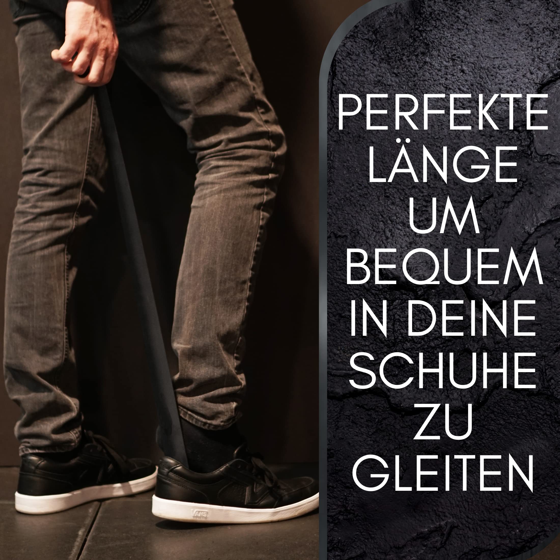 Robfox 70cm Schuhlöffel I extra stabiler Schuhanzieher aus gebürstetem Stahl I lange Schuhanziehhilfe I Rückenschonender Schuh Löffel in Premium Qualität (Schwarz)