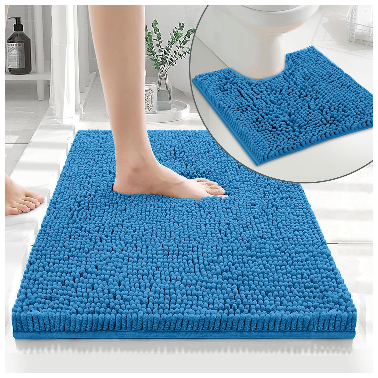 GC GAVENO CAVAILIA Soft Bath Mat Sets For Bathroom | 2 Piece Bath Mat Non Slip Back | Highly Water Absorbent & Fast Drying 100% Microfiber Chenille Toilet Rug with Pedestal Mat | Turquoise โ image 1