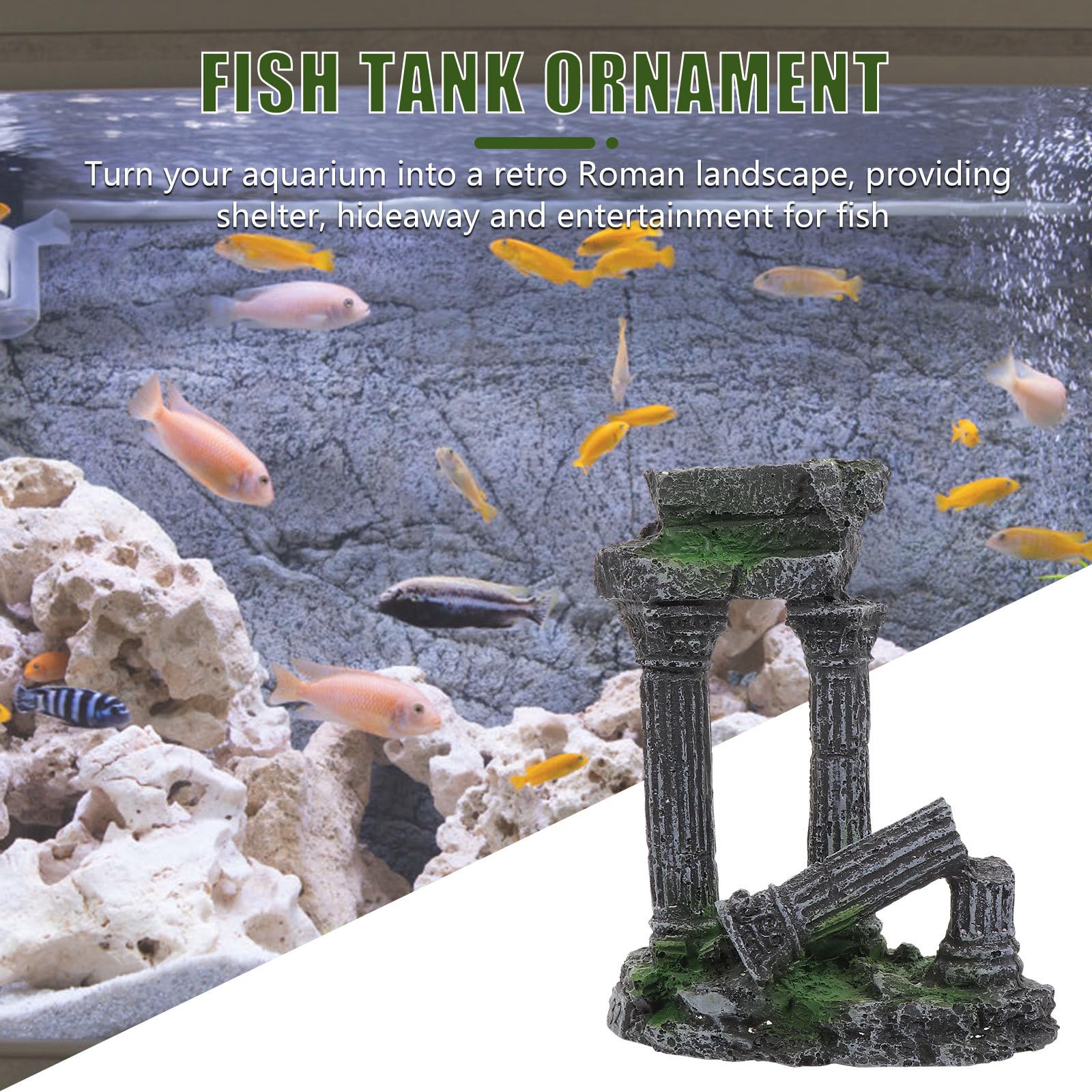 Kichvoe Aquarium Römische Säule Ornament mit Fischunterstand und Landschaftsverzierung für Süßwasser Aquarien Zufällige Farbe