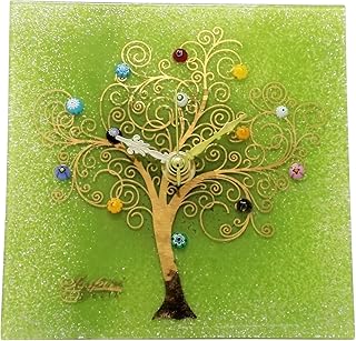 Sospiri Venezia Orologio da Tavolo Quadrato in Vetro di Murano Albero della Vita 9x9cm, Tecnica vetrofusione, Decoro murrine e Foglia Oro, Realizzato a Mano da Artigiani Veneziani (Verde)