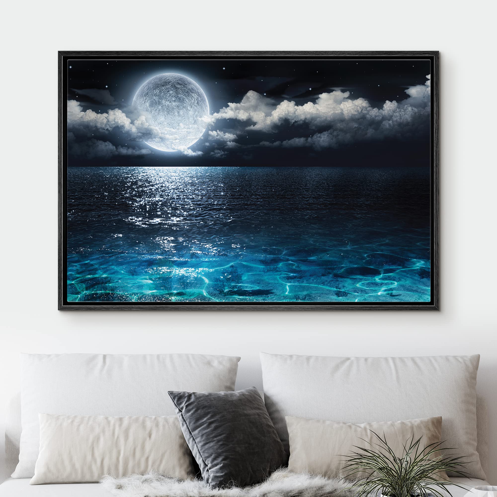 芸術写真 Nature Photograph Full Moon Art Print Amazon.com: B2T Canvas Print Wall Art Full Moon in Clouds Over