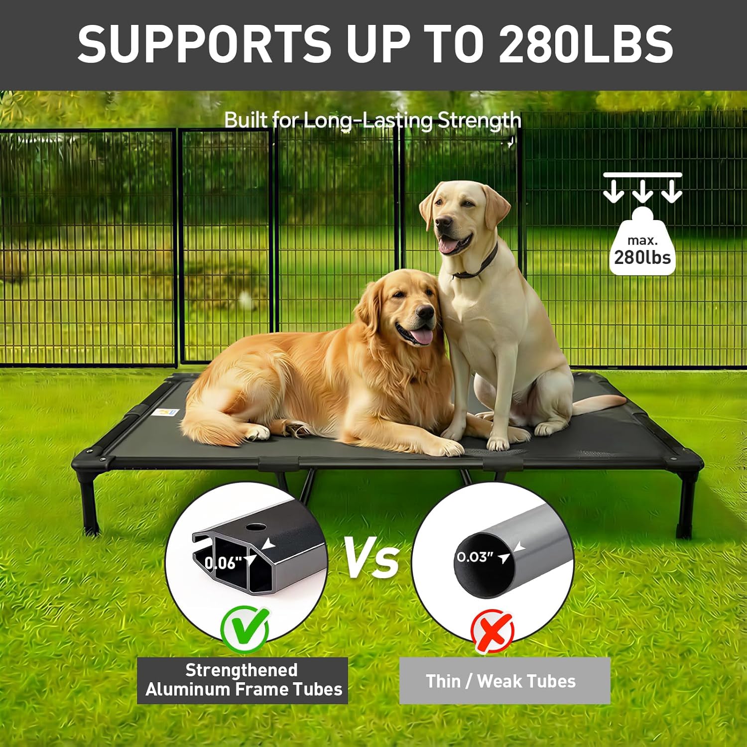 Sytopia 47'' Indestructible Outdoor Elevated Dog Bed for Large Dogs, Chew-Proof Pet Camping Raised Cot with Breathable Mesh - Durable Frame, Cooling Hammock Bed, Non-Slip Feet, Waterproof, Easy Clean