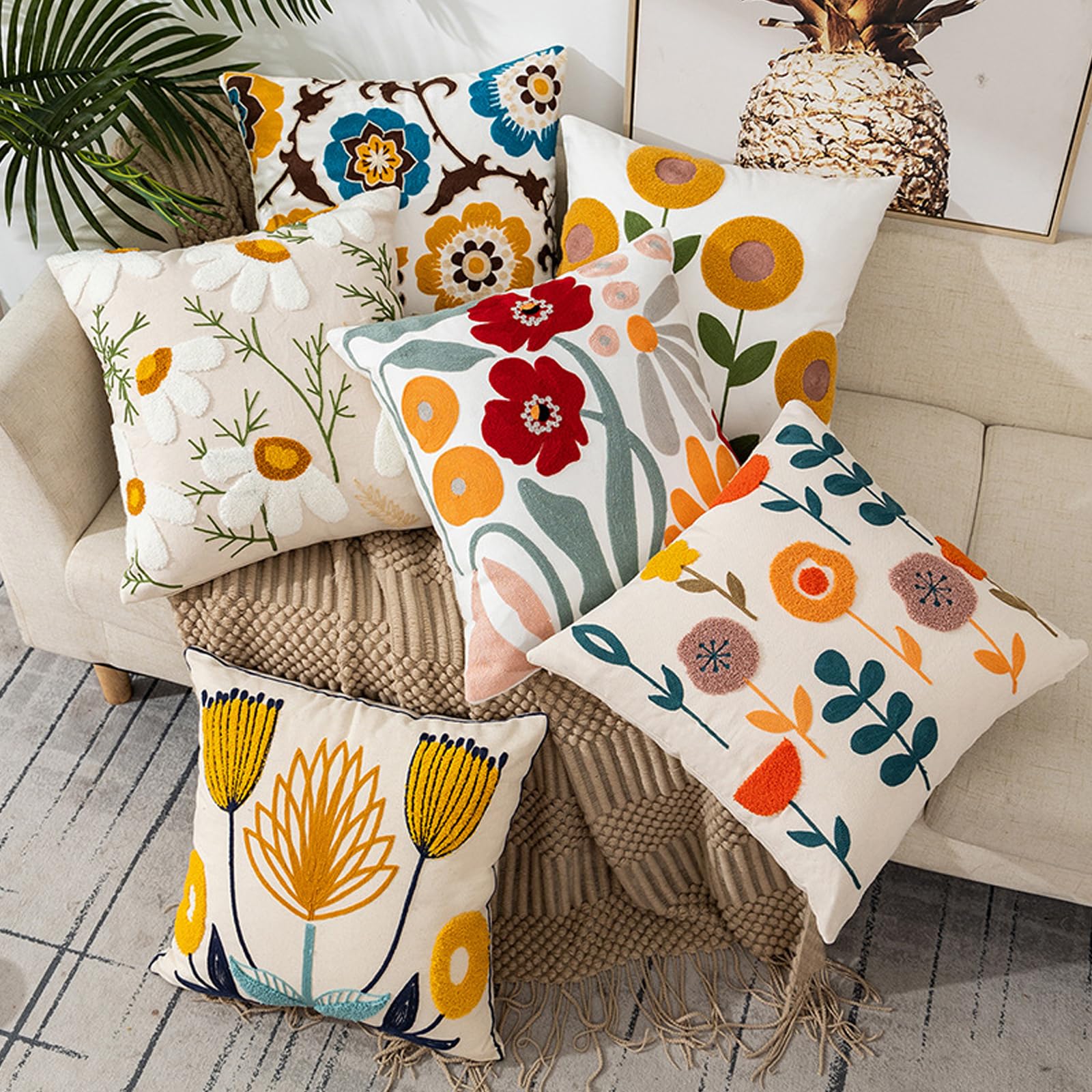 Federe Cuscini Divano 45x45cm Set di 4 Cuscini per Divano in Lino Cuscini da Esterno,Quadrato Doppio Lato Estate Impermeabili Foglie Cuscini Decorativi,per Divano Soggiorno Sedia-Tropicale WS-8861
