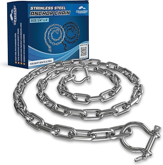 Stainless Steel Anchor Chain for Boats, Jet Skis & PWC l Premium Marine Grade Zero-Rust Boat Anchor Chain with Anti-Lost Dual Link Shackles | Must-Have Boat Accessories