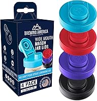 Vista 14 de Tapas para tarros Mason de boca ancha, de plástico, paquete de 4 unidades, tapa abatible hecha en Estados Unidos, agujero para bebida, a prueba