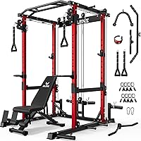 JELENS C12 2000lbs Squat Rack Power Cage with Pulley System, Lat Pulldown - Home Gym Full-Body Workout Station