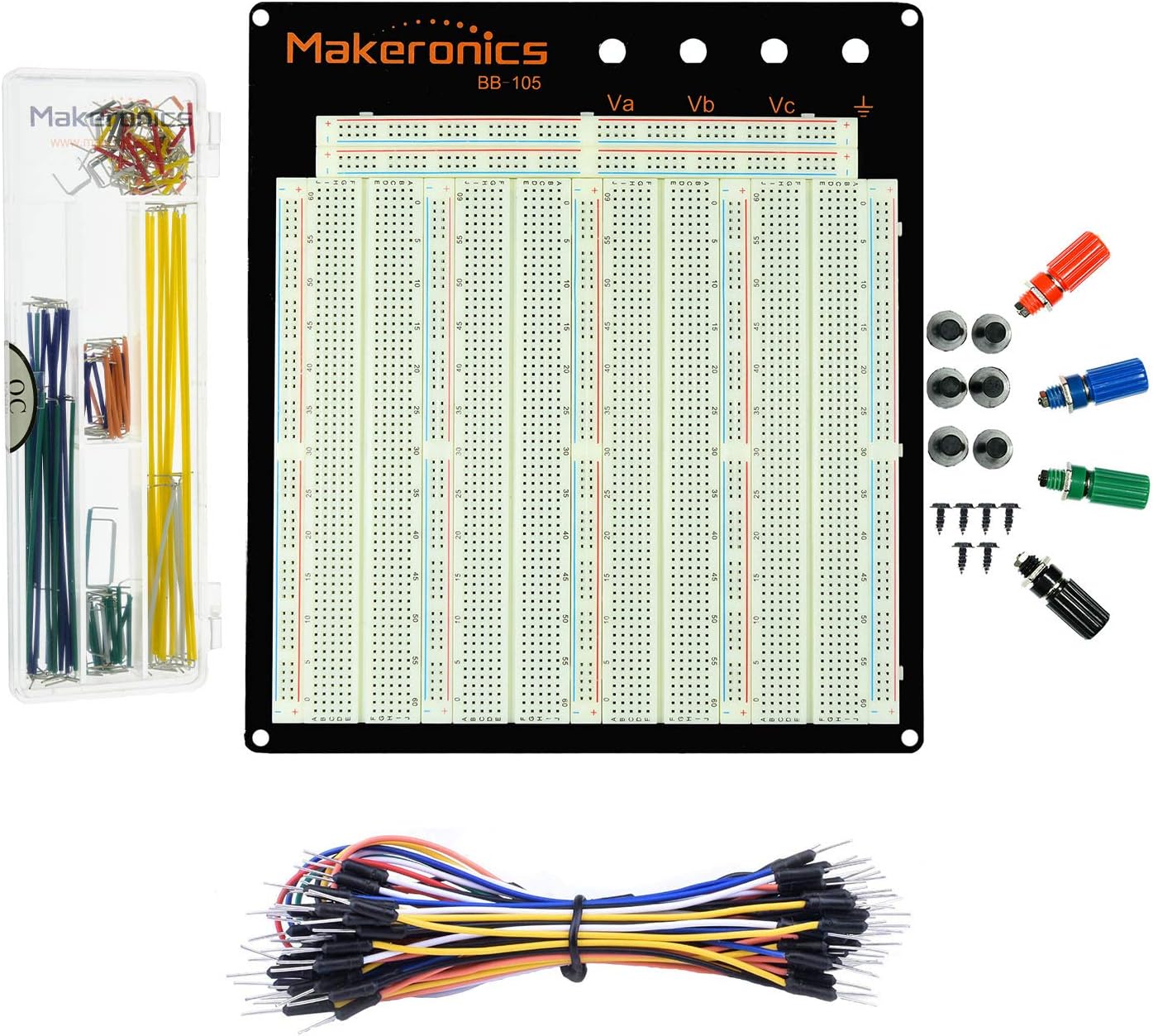 Makeronics Solderless 3220 Tie-Points Experiment Plug-in Breadboard Super Kit with Aluminum Back Plate and 140 U-Shape Jumper Wires + 65 Jumper Wires for Prototyping Circuit/Arduino
