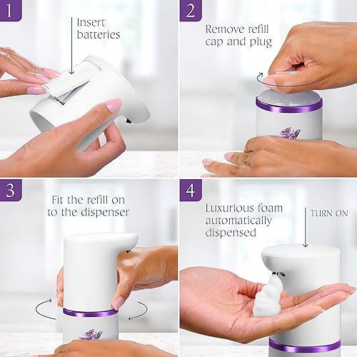 Miniatura 9 de Dove Kit de dispensador de espuma nutritiva para lavar a mano sin contacto con pilas de lavanda y manzanilla hidratante para lavar a mano de 10.1