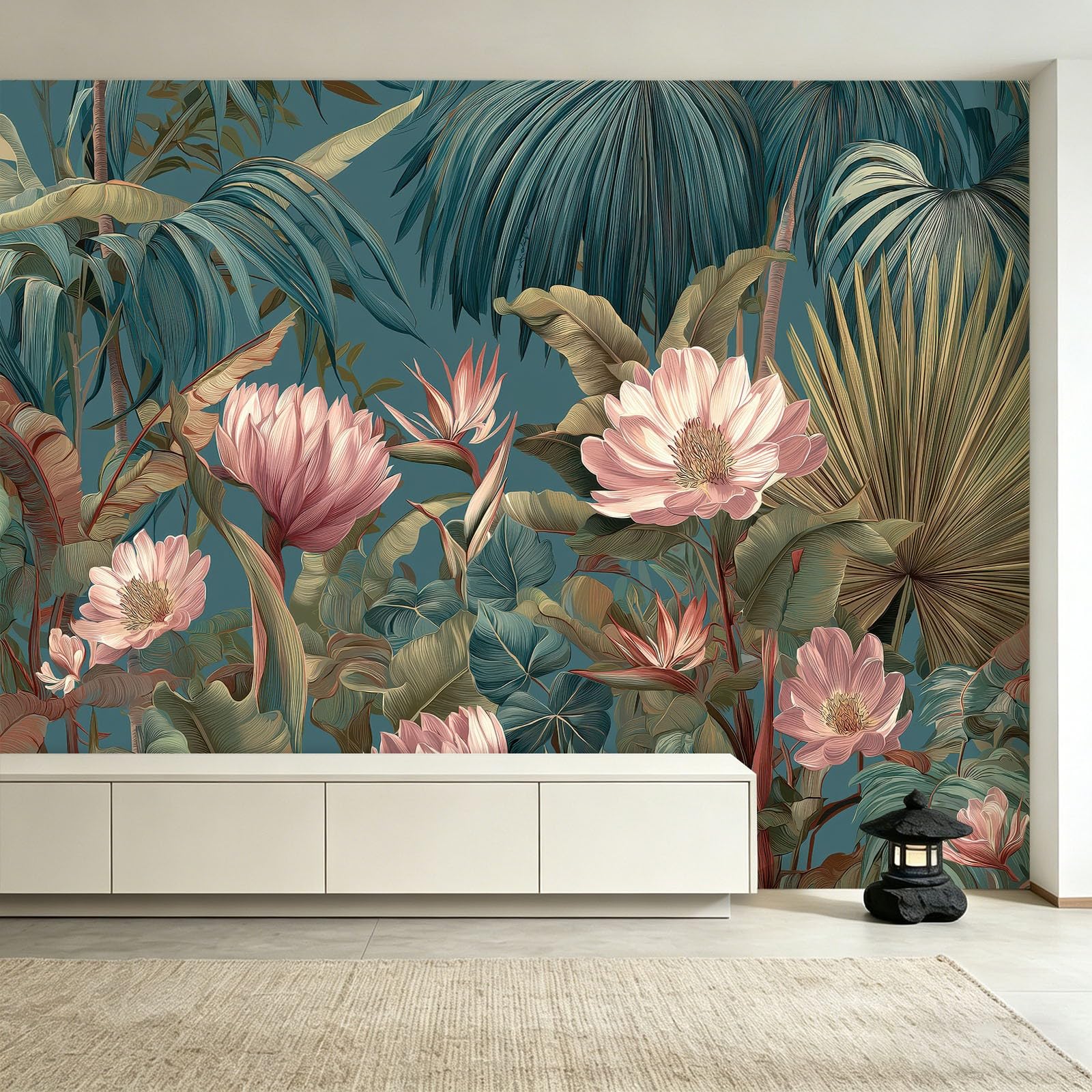 Fototapeta z włókniny w stylu vintage, motyw tropikalny, 200 x 140 cm, do salonu, sypialni, tapeta z włókniny, tapeta ścienna, efekt 3D, kwiaty, rośliny, liście palmy, liście bananowca