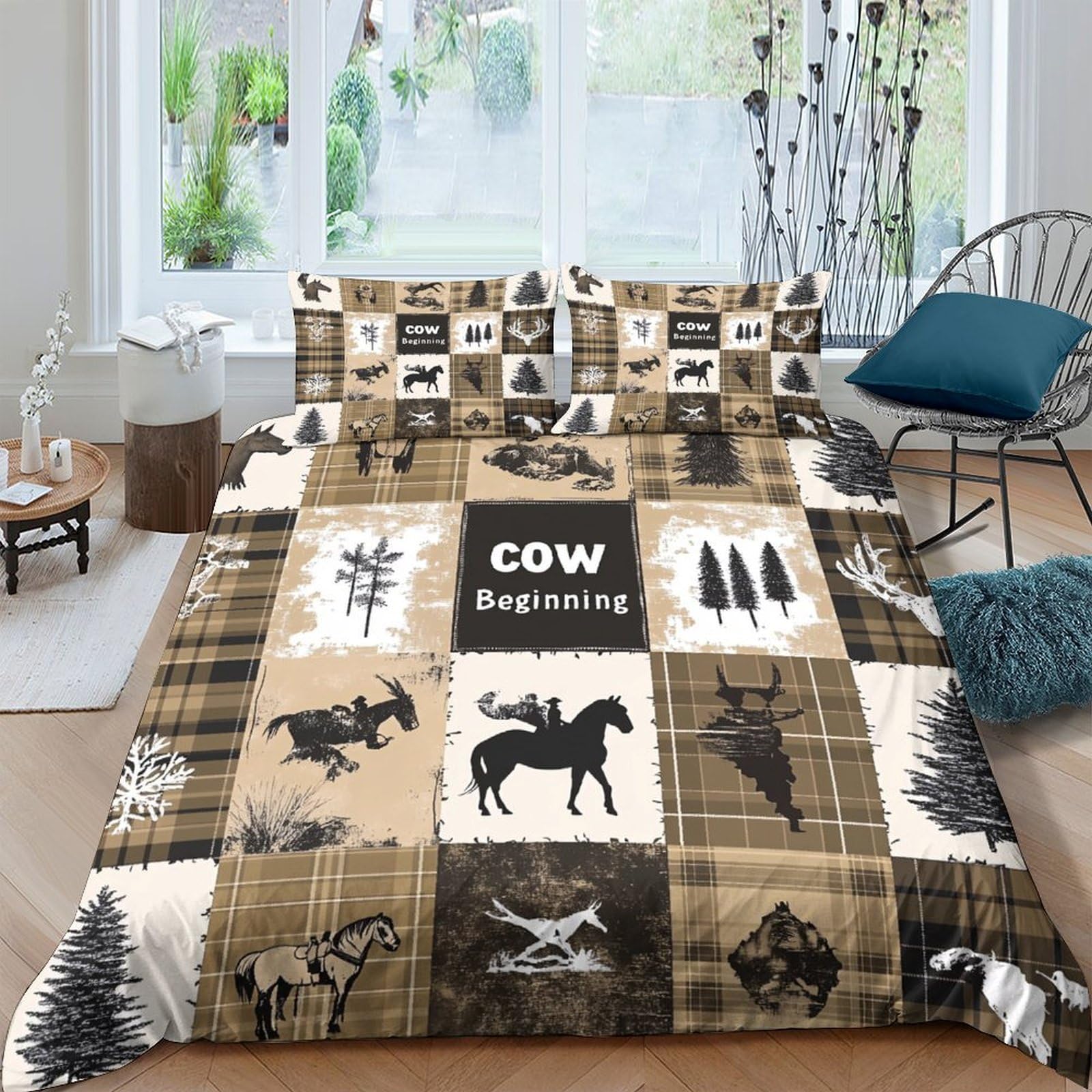 Ctjqhvkz Style-10 3D Printed Cow Western Fitted Sheet Microfiber Soft Plaid Animal Farm Bed Cover For Bedroom Guest Room Decor Single（135X200cm）